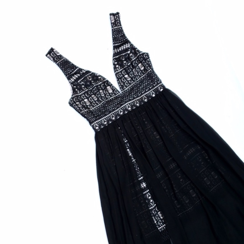 NWT Ark & Co Black Cream Lace Layered Maxi Dress
